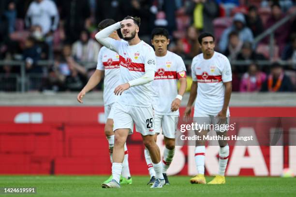 Lilian Egloff of VfB Stuttgart looks dejected after their side concedes a third goal scored by Kristijan Jakic of Eintracht Frankfurt during the...