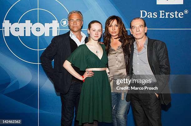 German actors Martin Wuttke, Simone Thomalla, Lotte Flack and Klaus J. Behrendt attend the screening of the Tatort double feature 'Kinderland'/Ihr...
