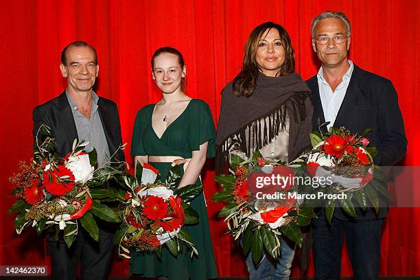 German actors Martin Wuttke, Lotte Flack, Simone Thomalla and Klaus J. Behrendt attend the Screening of the Tatort double feature 'Kinderland'/Ihr...