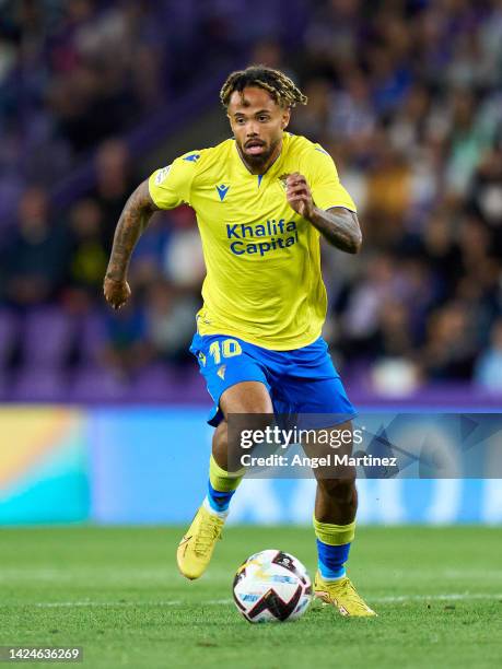 Theo Bongonda of Cadiz CF in action during the LaLiga Santander match between Real Valladolid CF and Cadiz CF at Estadio Municipal Jose Zorrilla on...