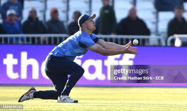 Joey Evison of Kent Spitfires catches George Lavelle of Lancashire out during the Royal London Cup Final match between Kent Spitfires and Lancashire...