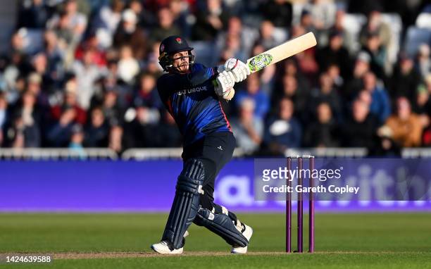 Rob Jones of Lancashire bats during the Royal London Cup Final between Kent Spitfires and Lancashire at Trent Bridge on September 17, 2022 in...