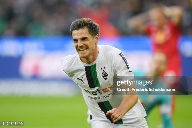 Jonas Hofmann of Borussia Monchengladbach celebrates after scoring their team's second goal goal during the Bundesliga match between Borussia...