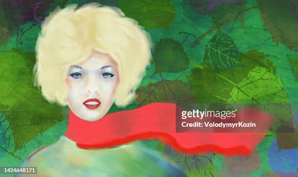 stockillustraties, clipart, cartoons en iconen met romantic portrait of a young woman on a decorative background - shawl