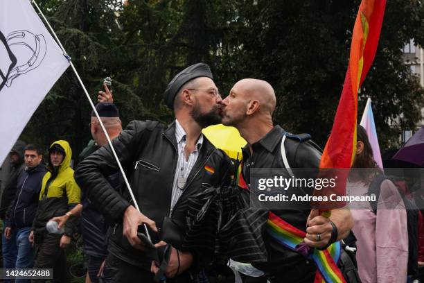 Participants at EuroPride kiss during the Pride Parade, on September 17, 2022 in Belgrade, Serbia. The Serbian prime minister gave the pan-European...