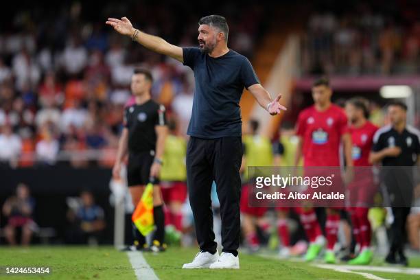 Gennaro Gattuso, Head Coach of Valencia CF reacts during the LaLiga Santander match between Valencia CF and RC Celta at Estadio Mestalla on September...