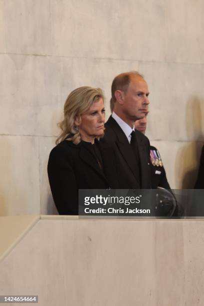 Sophie, Countess of Wessex and Prince Edward, Earl of Wessex arrive for a vigil in honour of Queen Elizabeth II at Westminster Hall on September 17,...