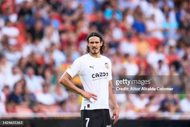 Edinson Cavani of Valencia CF looks on during the LaLiga Santander match between Valencia CF and RC Celta at Estadio Mestalla on September 17, 2022...