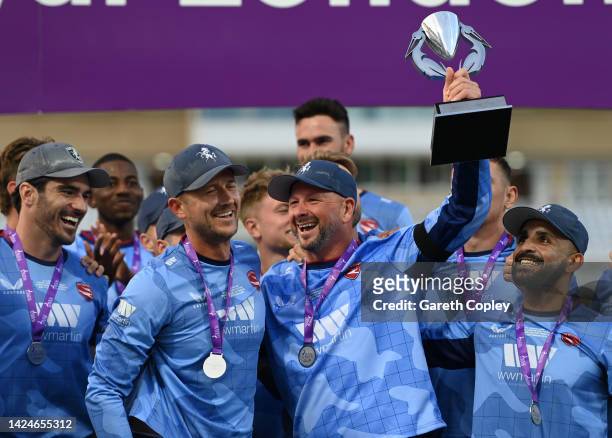 Darren Stevens of Kent celebrates with the trophy after winning the Royal London Cup Final between Kent Spitfires and Lancashire at Trent Bridge on...