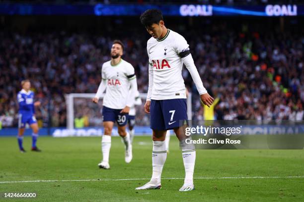 Son Heung-Min of Tottenham Hotspur celebrates after scoring their team's fourth goal during the Premier League match between Tottenham Hotspur and...