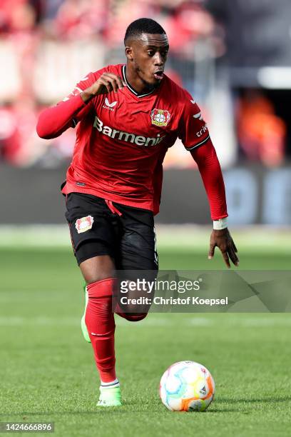 Callum Hudson-Odoi of Leverkusen runs with the ball during the Bundesliga match between Bayer 04 Leverkusen and SV Werder Bremen at BayArena on...