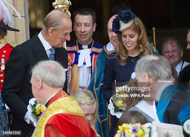 Prince Philip, Duke of Edinburgh and Princess Beatrice attend a Maundy Thursday Service at York Minster on April 5, 2012 in York, England. Queen...