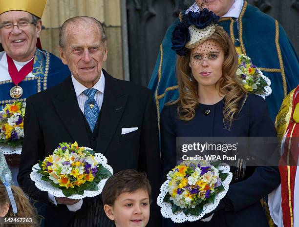 Prince Philip, Duke of Edinburgh and Princess Beatrice attend a Maundy Thursday Service at York Minster on April 5, 2012 in York, England. Queen...