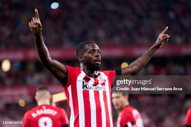 Inaki Williams of Athletic Club celebrates after scoring goal during the LaLiga Santander match between Athletic Club and Rayo Vallecano at San Mames...