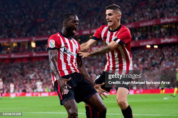 Inaki Williams of Athletic Club celebrates after scoring goal during the LaLiga Santander match between Athletic Club and Rayo Vallecano at San Mames...