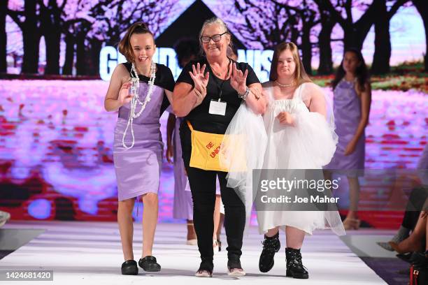 Model walks the runway for Grindei Denisa at the House of iKons show during London Fashion Week September 2022 on September 17, 2022 in London,...