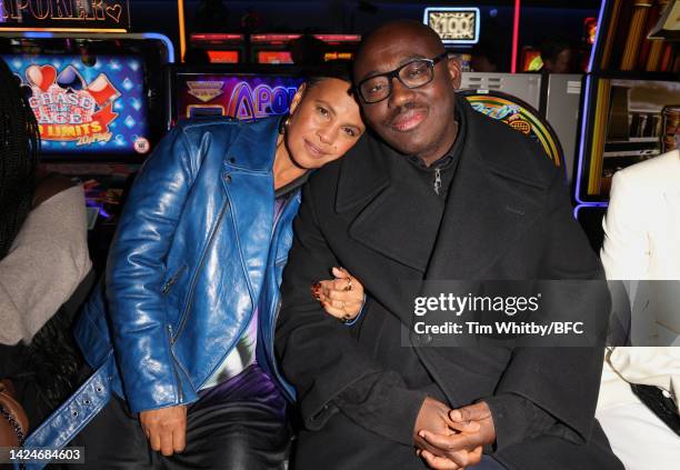 Neneh Cherry and editor-in-chief of British Vogue Edward Enninful attend the JW Anderson show during London Fashion Week September 2022 on September...