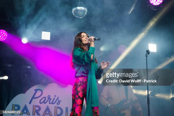 Jenifer Dadouche-Bartoli aka Jenifer performs during Festival Paris Paradis at Parc de la Villette on September 17, 2022 in Paris, France.