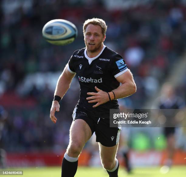 Alex Tait of Newcastle Falcons during the Gallagher Premiership Rugby match between Leicester Tigers and Newcastle Falcons at Mattioli Woods Welford...