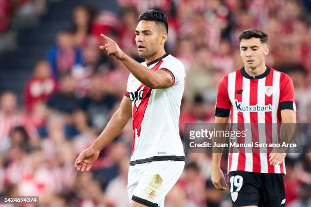 Radamel Falcao of Rayo Vallecano celebrates after scoring his team's second goal during the LaLiga Santander match between Athletic Club and Rayo...