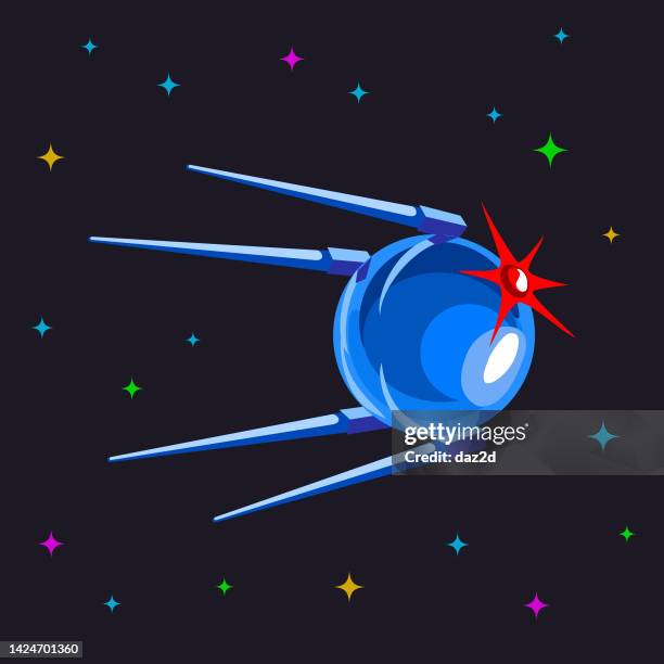 sputnik on the background of space - sputnik stock illustrations