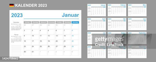 german calendar for 2023. week starts on monday. simple vector template. business design planner. - sunday calendar stock illustrations