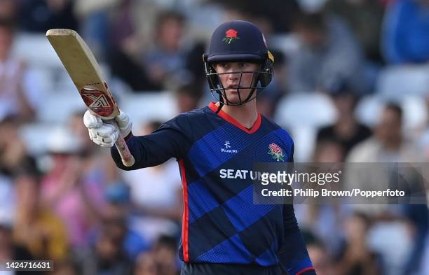 Keaton Jennings of Lancashire reaches his half century during the Royal London One-Day Cup Final between Kent Spitfires and Lancashire at Trent...