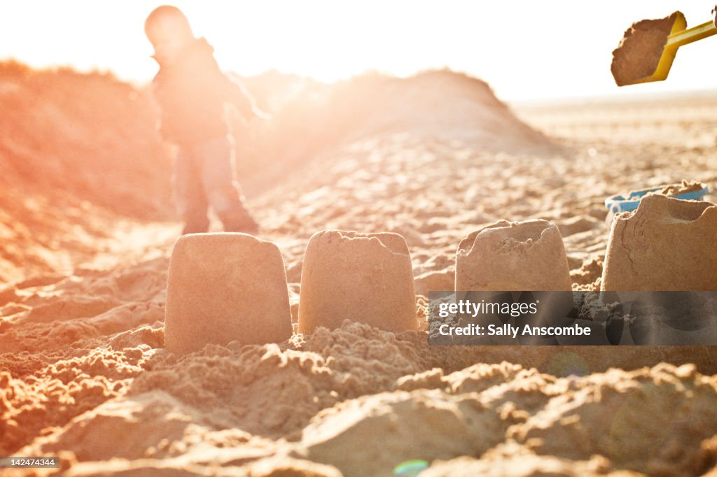 Sandcastles on beach