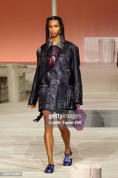 Model walks the runway at the Coach S/S 2023 fashion show during New York Fashion Week at Park Avenue Armory on September 12, 2022 in New York City.