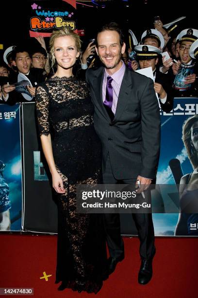 Actress Brooklyn Decker and director Peter Burg attend the 'Battleship' South Korea Premiere at Coex Mega Box on April 5, 2012 in Seoul, South Korea....