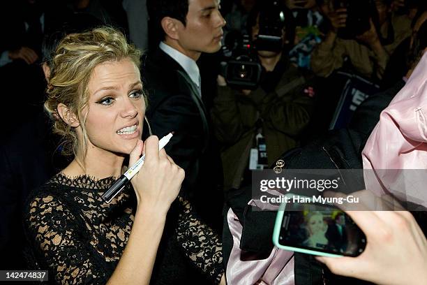 Actress Brooklyn Decker attends the 'Battleship' South Korea Premiere at Coex Mega Box on April 5, 2012 in Seoul, South Korea. The film will open on...