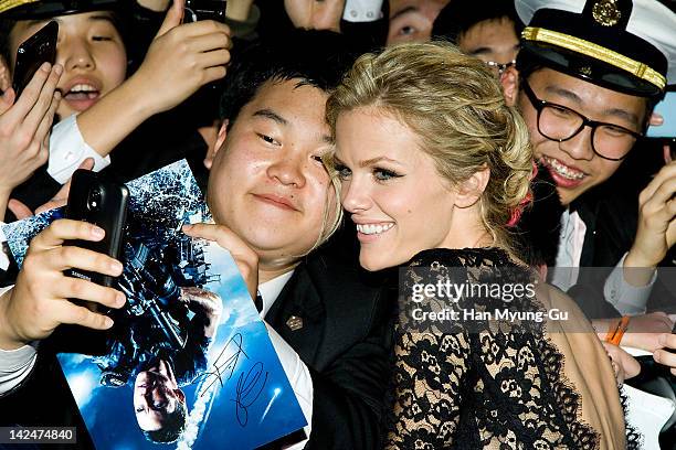 Actress Brooklyn Decker attends the 'Battleship' South Korea Premiere at Coex Mega Box on April 5, 2012 in Seoul, South Korea. The film will open on...