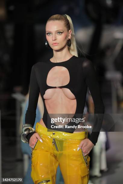 Model walks the runway at the Laquan Smith Spring Summer 2023 fashion show during New York Fashion Week September 2022: The shows at Intrepid...