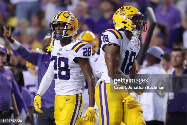 Ojulari of the LSU Tigers celebrates a sack during the second half of a game against the Mississippi State Bulldogs at Tiger Stadium on September 17,...