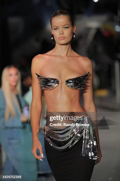 Model walks the runway at the Laquan Smith Spring Summer 2023 fashion show during New York Fashion Week September 2022: The shows at Intrepid...