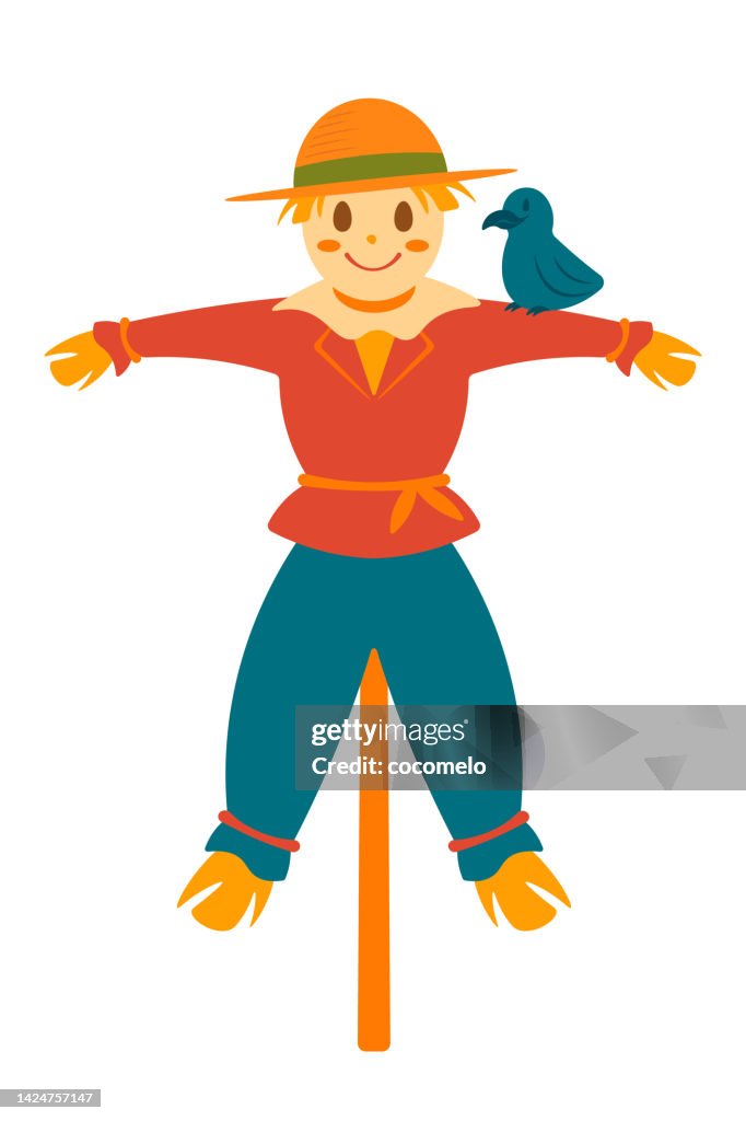 Smiling Scarecrow with Crow.