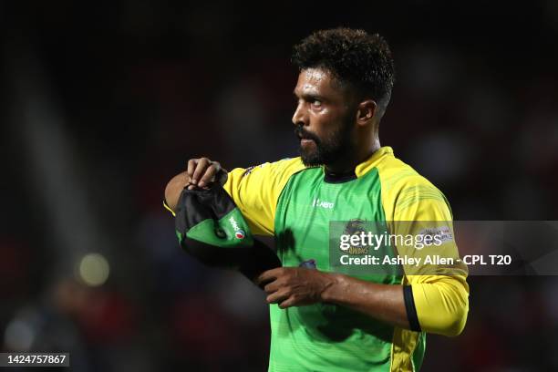 Mohammad Amir of Jamaica Tallawahs looks on during the Men's 2022 Hero Caribbean Premier League match between Trinbago Knight Riders and Jamaica...