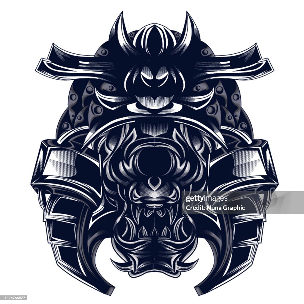 Sketch of satan samurai war symbol