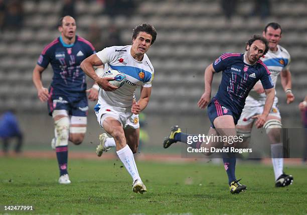 Ignacio Mieres of Exeter breaks clear with the ball during the Amlin Challenge Cup quarter final match between Stade Francais and Exeter Chiefs at...