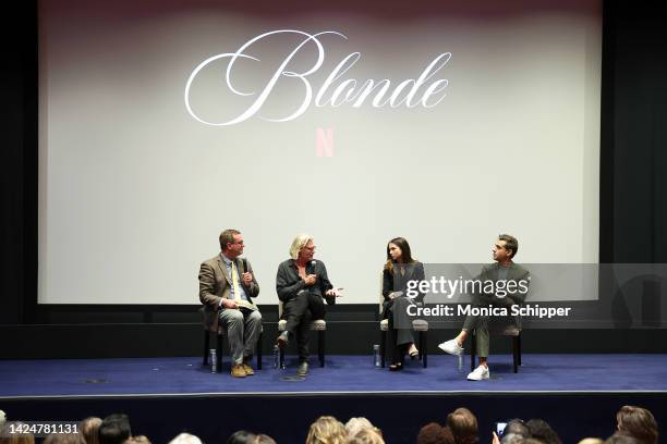 Daniel D'Addario, Andrew Dominik, Ana de Armas, and Bobby Cannavale participate in a panel discussion during Netflix's Blonde NYC Tastemaker...