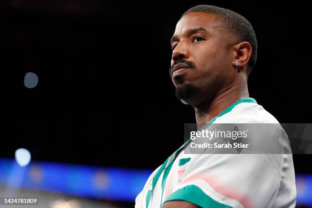 Actor Michael B. Jordan in attendance for the Super Middleweight Championship fight between Canelo Alvarez and Gennadiy Golovkin at T-Mobile Arena on...