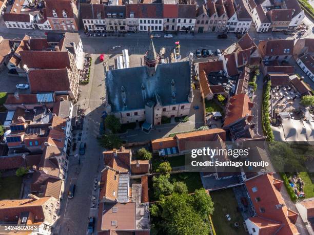 aerial view of old town of damme - traditionally belgian stock pictures, royalty-free photos & images