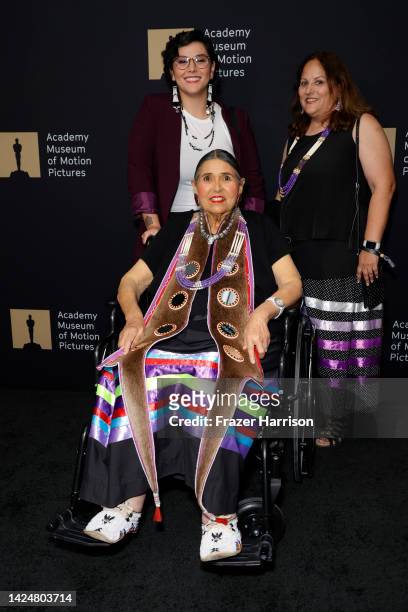 Calina Lawrence, Lori Ling, with Sacheen Littlefeather attend AMPAS Presents An Evening with Sacheen Littlefeather at Academy Museum of Motion...