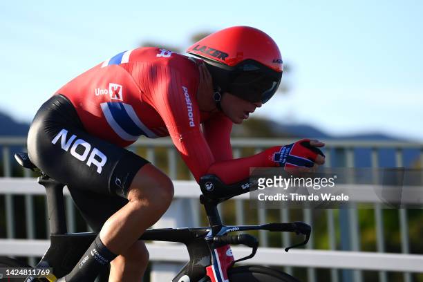 Tobias S Foss of Norway sprints during the 95th UCI Road World Championships 2022 - Men Individual Time Trial a 34,2km individual time trial race...
