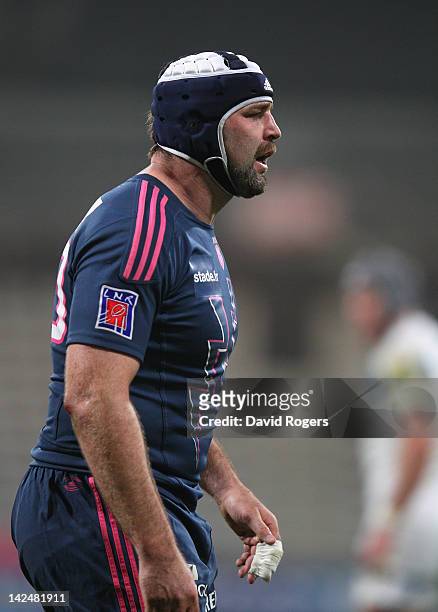 David Lyons of Stade Francais looks on during the Amlin Challenge Cup quarter final match between Stade Francais and Exeter Chiefs at Stade Charlety...