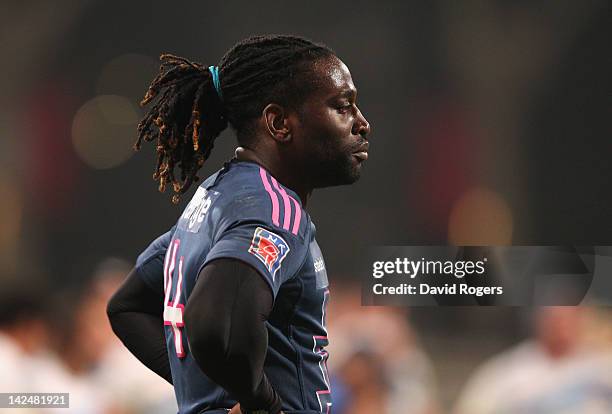 Paul Sackey of Stade Francais looks on during the Amlin Challenge Cup quarter final match between Stade Francais and Exeter Chiefs at Stade Charlety...