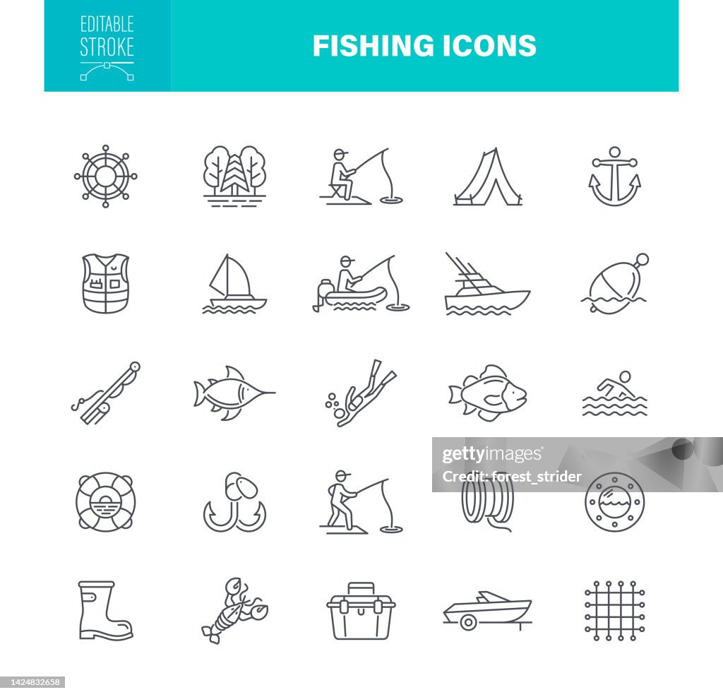Iconos de pesca Trazo editable