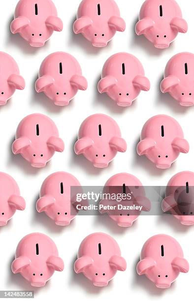 pink piggy banks from above - allowance stock pictures, royalty-free photos & images