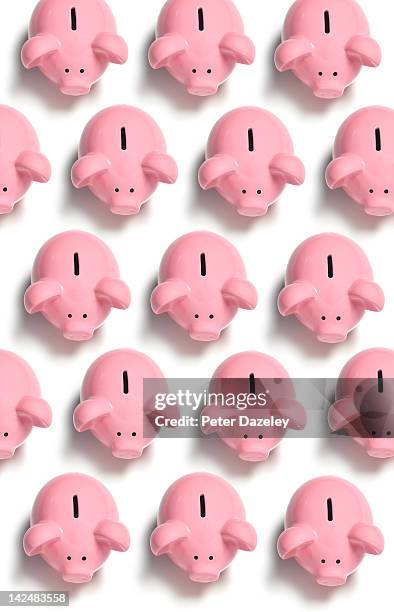 pink piggy banks from above - allowance bildbanksfoton och bilder