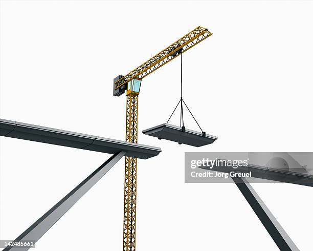 a bridge being assembled by a crane - unvollständig stock-grafiken, -clipart, -cartoons und -symbole